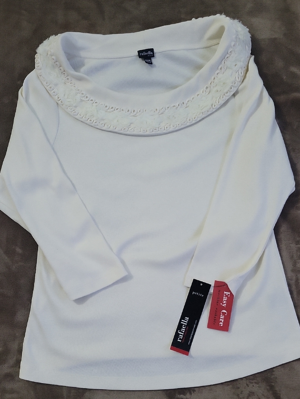Rafaella Cream Embellished Collar Petite Top